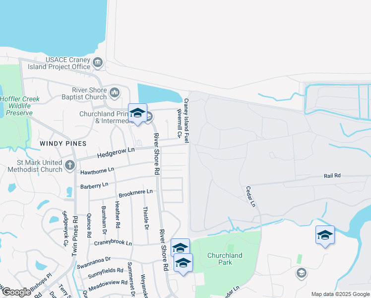 map of restaurants, bars, coffee shops, grocery stores, and more near 5604 Darby Close in Portsmouth