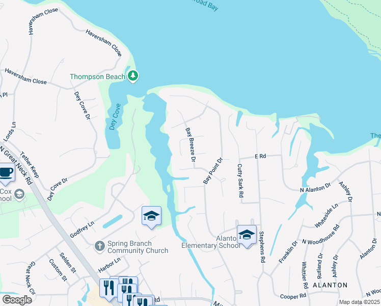 map of restaurants, bars, coffee shops, grocery stores, and more near 1561 Bay Breeze Drive in Virginia Beach