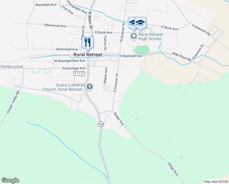 map of restaurants, bars, coffee shops, grocery stores, and more near 298 South Greever Street in Rural Retreat