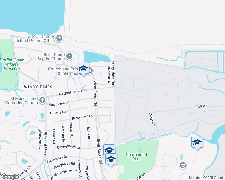 map of restaurants, bars, coffee shops, grocery stores, and more near 5604 Darby Close in Portsmouth