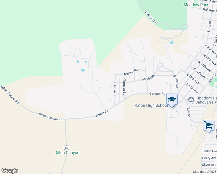 map of restaurants, bars, coffee shops, grocery stores, and more near 1249 Park Hill Street in Raton
