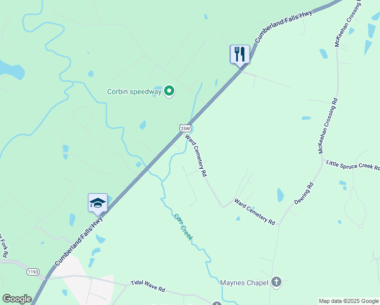 map of restaurants, bars, coffee shops, grocery stores, and more near 181 Ward Cemetery Road in Corbin
