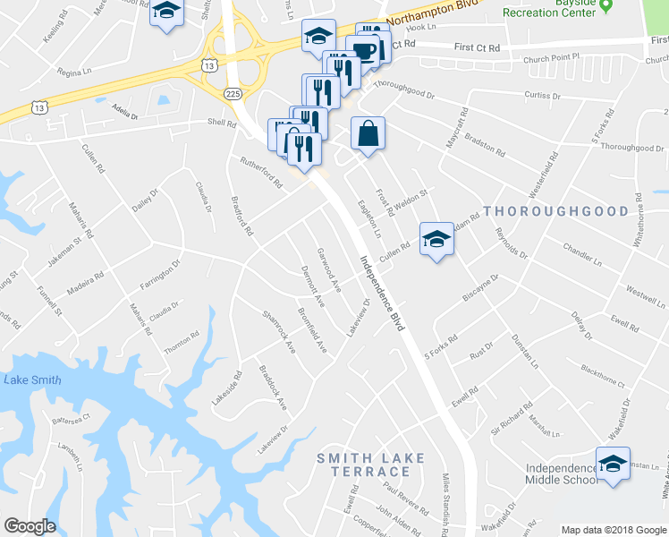 map of restaurants, bars, coffee shops, grocery stores, and more near 1432 Garwood Avenue in Virginia Beach