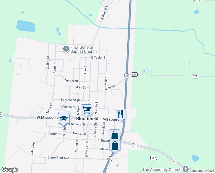 map of restaurants, bars, coffee shops, grocery stores, and more near 301 Cape Road in Bloomfield