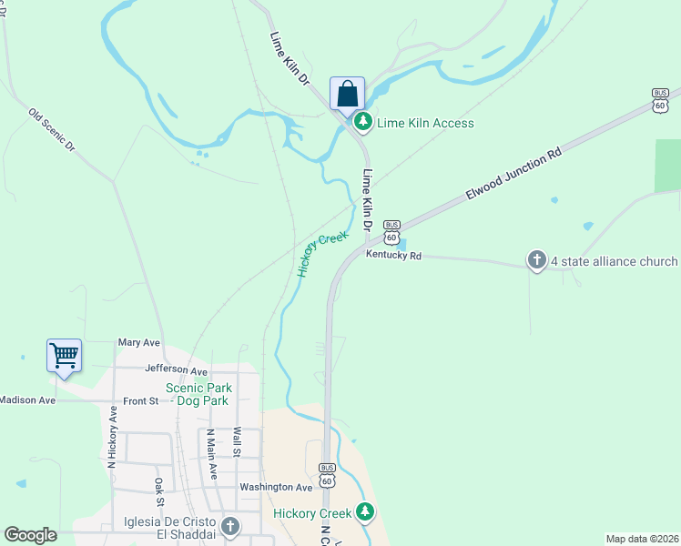 map of restaurants, bars, coffee shops, grocery stores, and more near 1498 Neosho Drive in Neosho