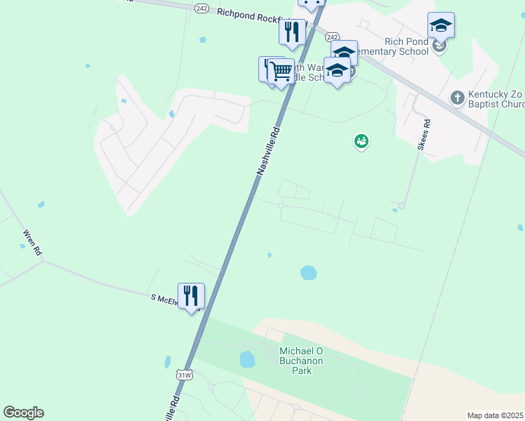 map of restaurants, bars, coffee shops, grocery stores, and more near 8750 Nashville Road in Bowling Green