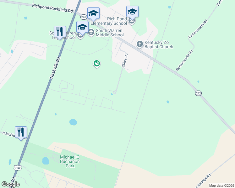 map of restaurants, bars, coffee shops, grocery stores, and more near 169 Skees Road in Bowling Green