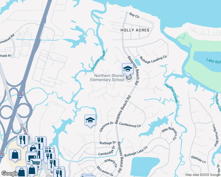 map of restaurants, bars, coffee shops, grocery stores, and more near 6402 Aberdeen Place in Suffolk
