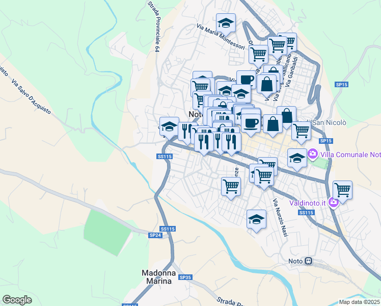 map of restaurants, bars, coffee shops, grocery stores, and more near 9 Via Arturo Toscanini in Noto