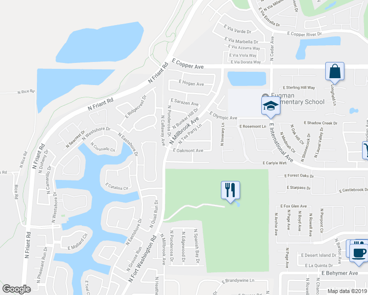 map of restaurants, bars, coffee shops, grocery stores, and more near 1074 East Oakmont Avenue in Fresno