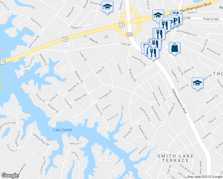 map of restaurants, bars, coffee shops, grocery stores, and more near 4929 Farrington Drive in Virginia Beach