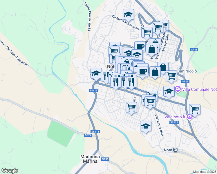 map of restaurants, bars, coffee shops, grocery stores, and more near 9 Via Arturo Toscanini in Noto