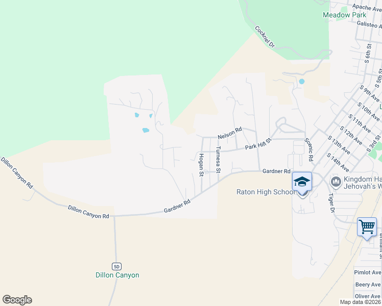 map of restaurants, bars, coffee shops, grocery stores, and more near 1249 Park Hill Street in Raton