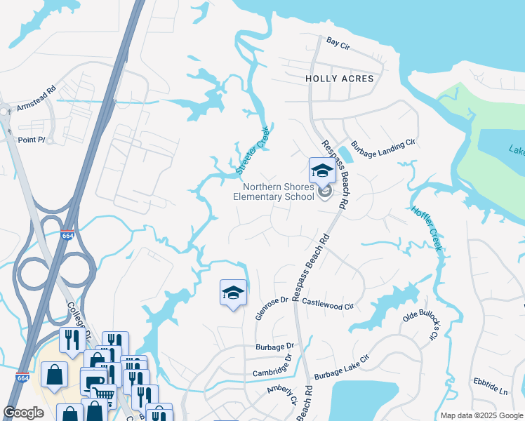 map of restaurants, bars, coffee shops, grocery stores, and more near 6202 Winthrope Drive in Suffolk