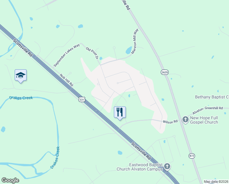 map of restaurants, bars, coffee shops, grocery stores, and more near 8690 Scottsville Road in Alvaton