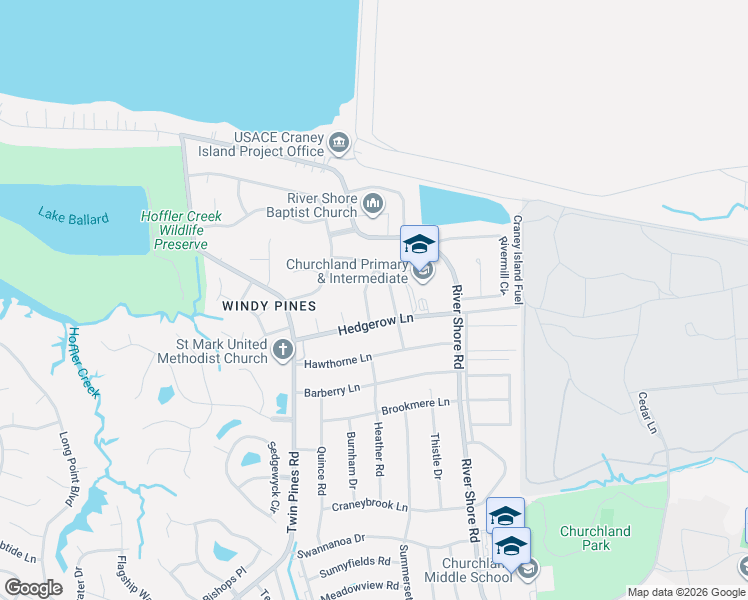 map of restaurants, bars, coffee shops, grocery stores, and more near 4400 Schoolhouse Path in Portsmouth