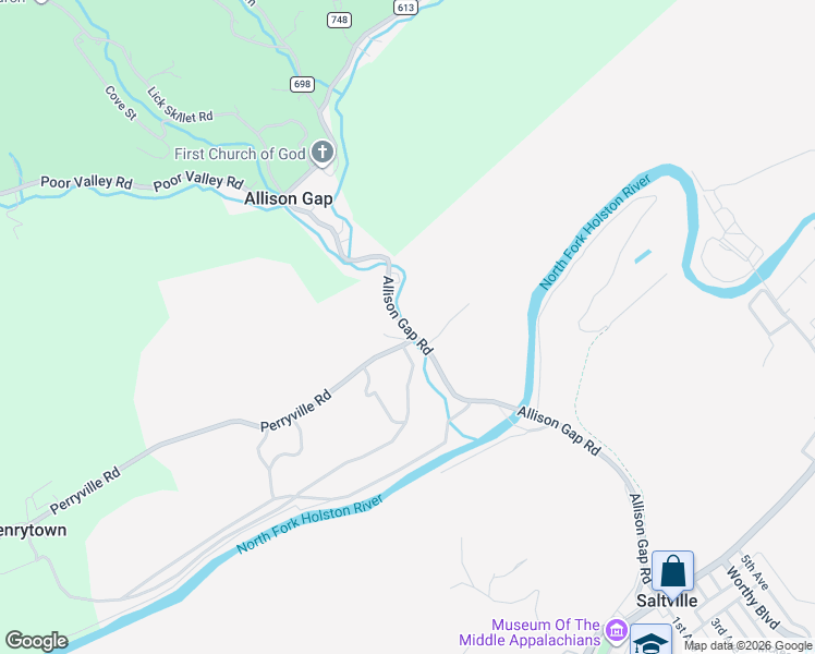 map of restaurants, bars, coffee shops, grocery stores, and more near 110 Perryville Road in Saltville