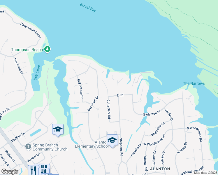 map of restaurants, bars, coffee shops, grocery stores, and more near 1632 Cutty Sark Road in Virginia Beach