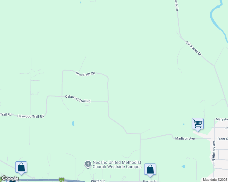 map of restaurants, bars, coffee shops, grocery stores, and more near 1637-13543 Deer Path Circle in Neosho