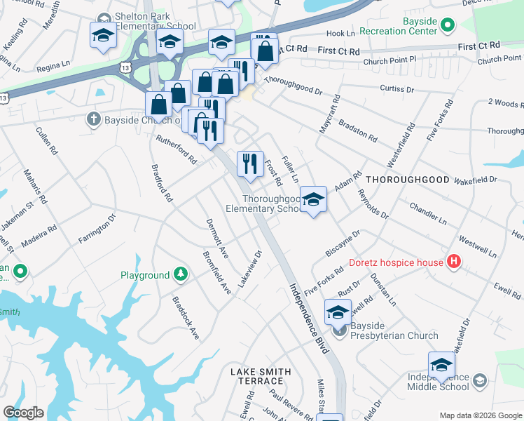 map of restaurants, bars, coffee shops, grocery stores, and more near 4764 Weldon Street in Virginia Beach