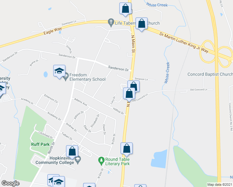 map of restaurants, bars, coffee shops, grocery stores, and more near 824 Lacy Drive in Hopkinsville