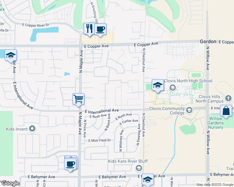 map of restaurants, bars, coffee shops, grocery stores, and more near 10614 North Sierra Vista Avenue in Fresno