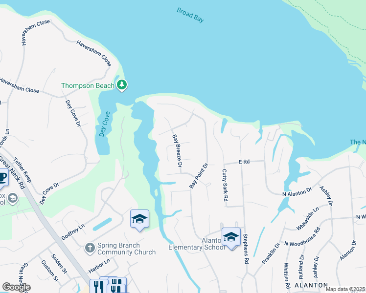 map of restaurants, bars, coffee shops, grocery stores, and more near 2013 Bay Breeze Circle in Virginia Beach