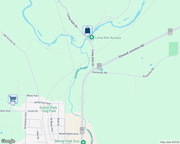 map of restaurants, bars, coffee shops, grocery stores, and more near 15001 Kentucky Road in Neosho