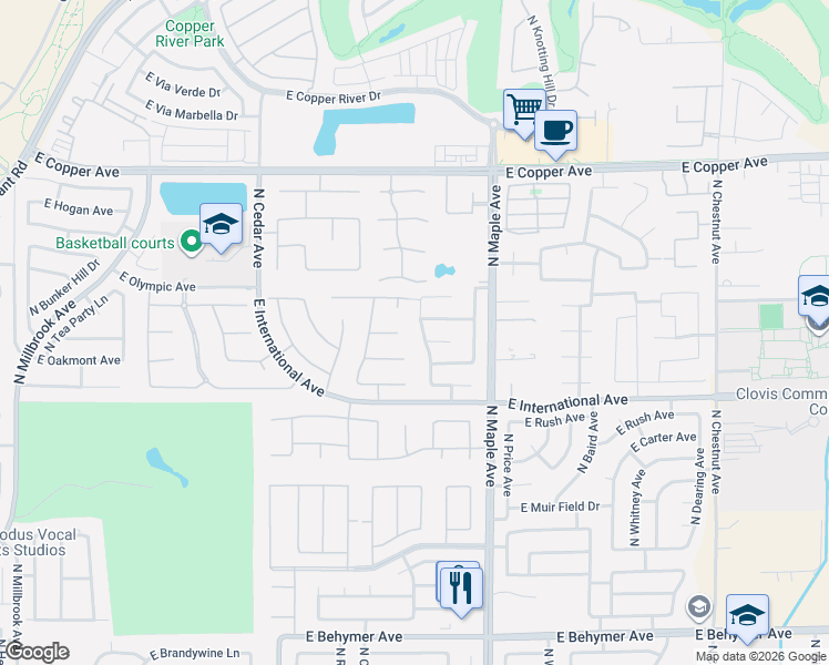 map of restaurants, bars, coffee shops, grocery stores, and more near 10625 North Jackson Avenue in Fresno