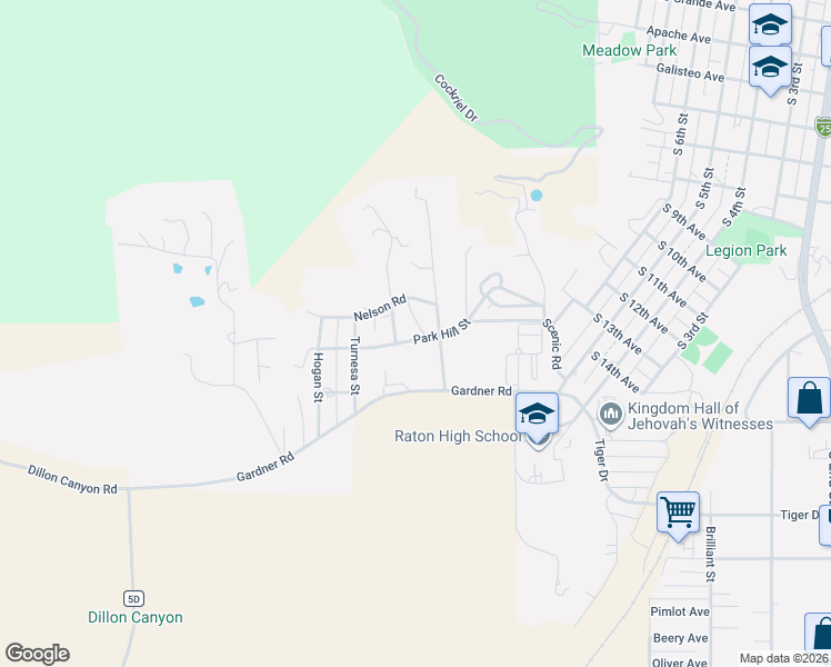 map of restaurants, bars, coffee shops, grocery stores, and more near 1225 McFarland Street in Raton