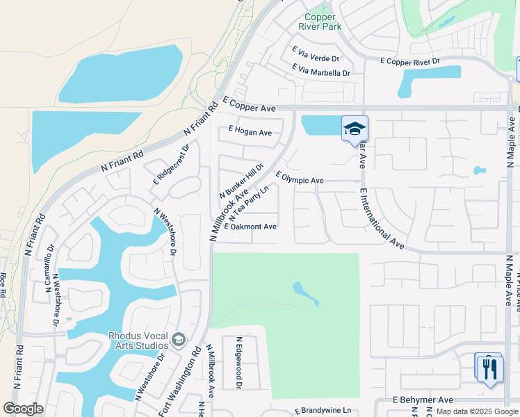 map of restaurants, bars, coffee shops, grocery stores, and more near 1138 East Pinehurst Avenue in Fresno
