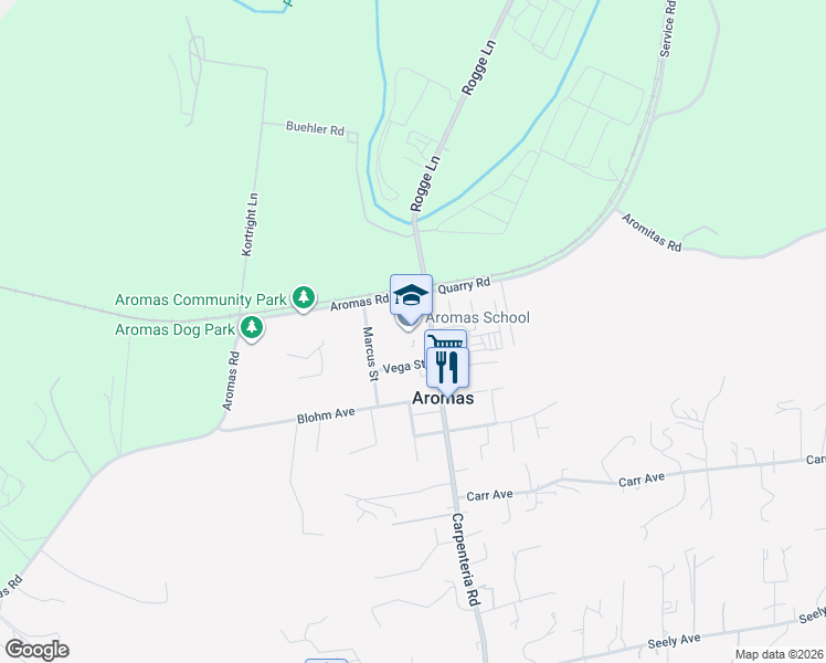 map of restaurants, bars, coffee shops, grocery stores, and more near 365 Vega Street in Aromas