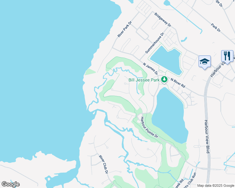 map of restaurants, bars, coffee shops, grocery stores, and more near 109 Harbour Court in Suffolk