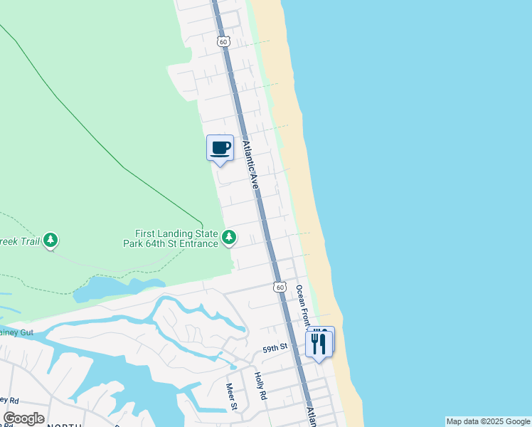 map of restaurants, bars, coffee shops, grocery stores, and more near 123 65th Street in Virginia Beach