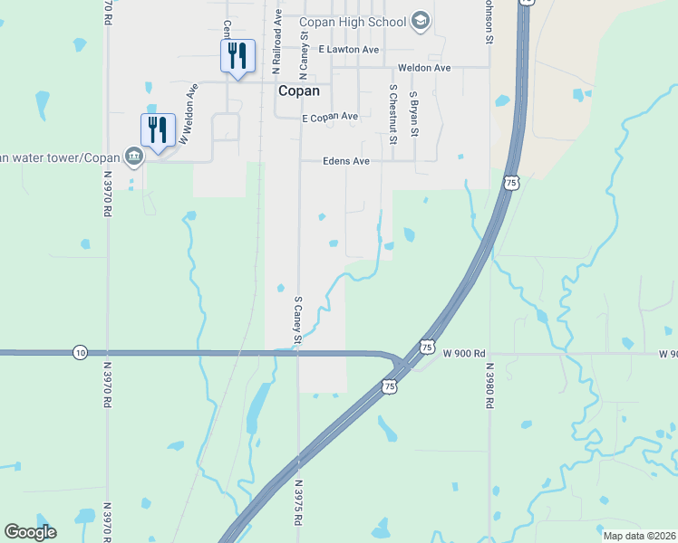 map of restaurants, bars, coffee shops, grocery stores, and more near 405 Hickory Drive in Copan