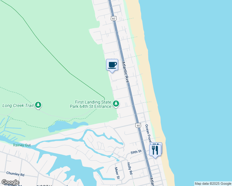map of restaurants, bars, coffee shops, grocery stores, and more near 212 66th Street in Virginia Beach
