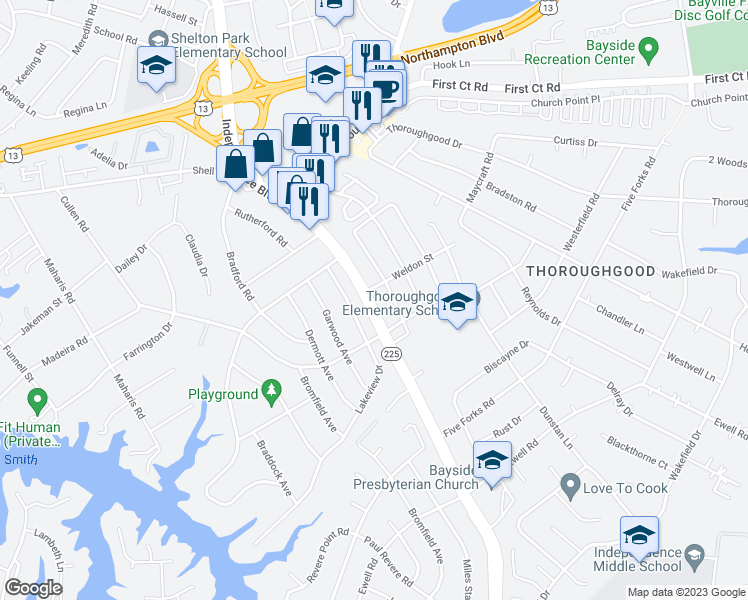 map of restaurants, bars, coffee shops, grocery stores, and more near 1528 Independence Boulevard in Virginia Beach