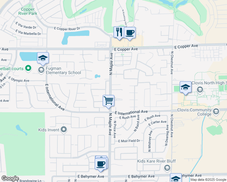 map of restaurants, bars, coffee shops, grocery stores, and more near 2021 East Ajit Lane in Fresno