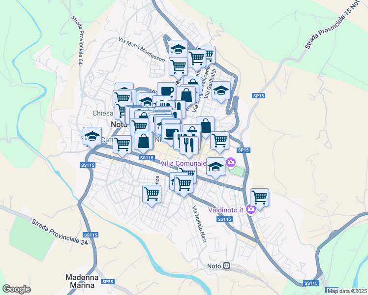 map of restaurants, bars, coffee shops, grocery stores, and more near Corso Vittorio Emanuele in Noto