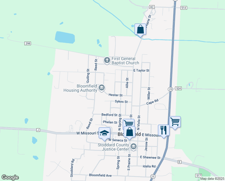 map of restaurants, bars, coffee shops, grocery stores, and more near 606 North Delaware Street in Bloomfield