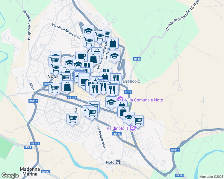 map of restaurants, bars, coffee shops, grocery stores, and more near 27 Via Archimede in Noto