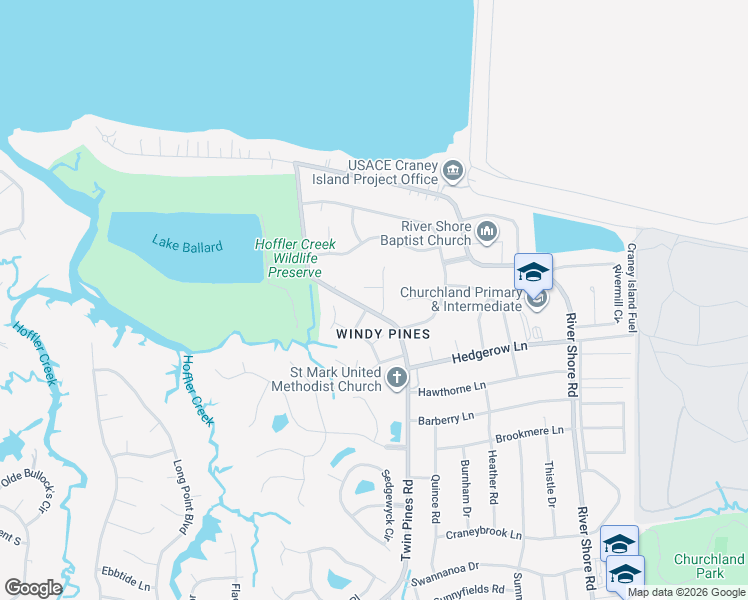 map of restaurants, bars, coffee shops, grocery stores, and more near 5802 Pleasant Woods Ct in Portsmouth