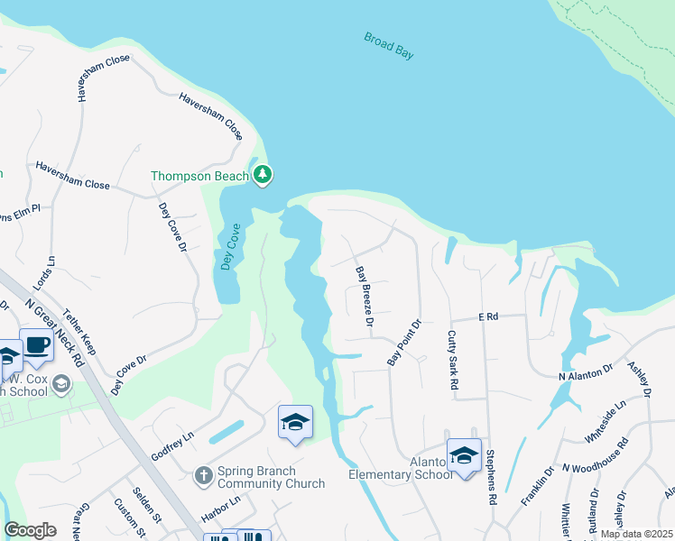 map of restaurants, bars, coffee shops, grocery stores, and more near 2029 Sunset Point in Virginia Beach