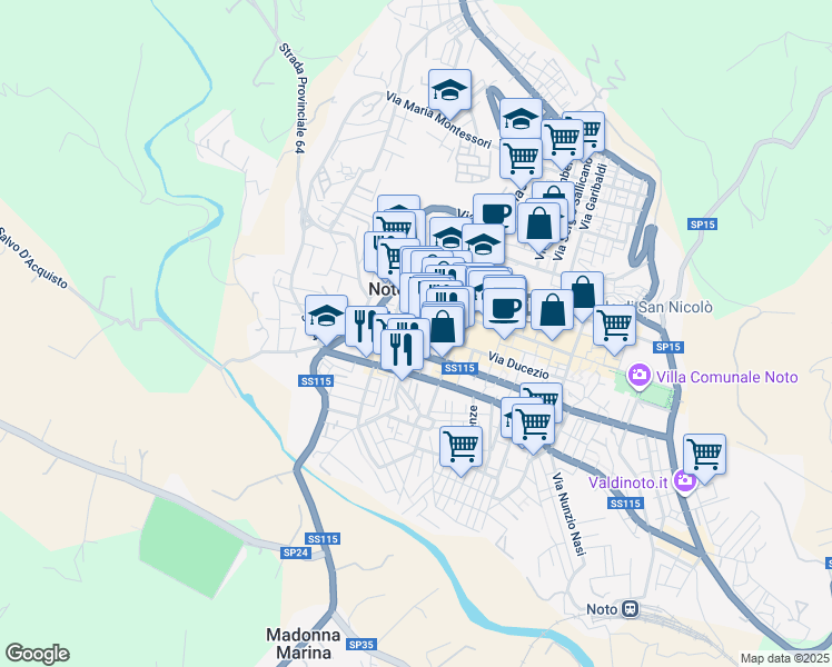 map of restaurants, bars, coffee shops, grocery stores, and more near 22 Vico Curtatone in Noto