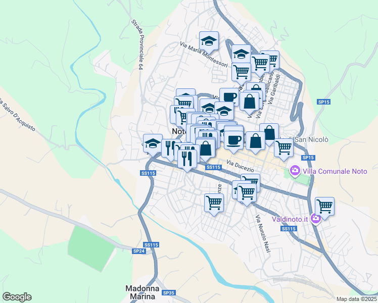 map of restaurants, bars, coffee shops, grocery stores, and more near 22 Vico Curtatone in Noto