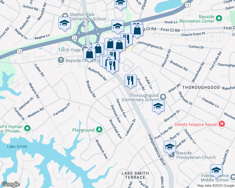 map of restaurants, bars, coffee shops, grocery stores, and more near 1533 Lakeview Drive in Virginia Beach