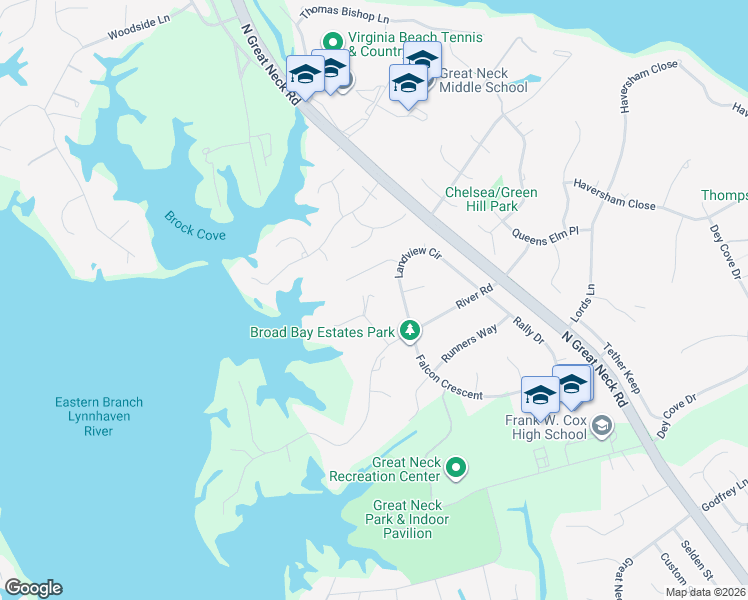 map of restaurants, bars, coffee shops, grocery stores, and more near 1712 North River Road in Virginia Beach