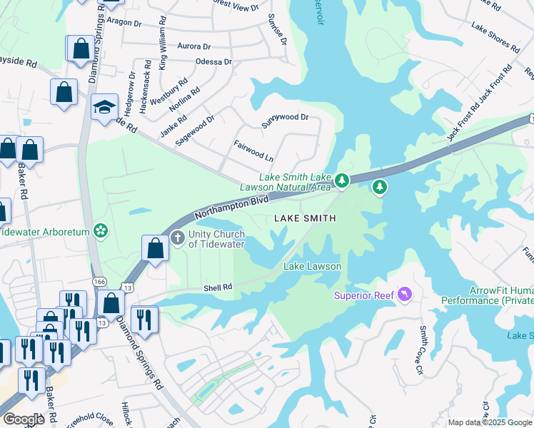 map of restaurants, bars, coffee shops, grocery stores, and more near 5344 Pandoria Avenue in Virginia Beach