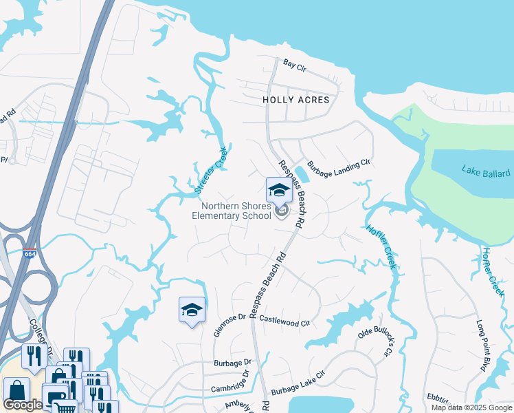 map of restaurants, bars, coffee shops, grocery stores, and more near 6426 Aberdeen Place in Suffolk