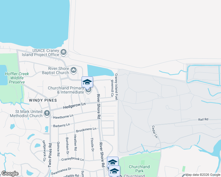 map of restaurants, bars, coffee shops, grocery stores, and more near 5678 Rivermill Circle in Portsmouth